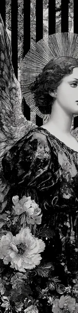 Free angel bookmark featuring walking angel in dark grayscale